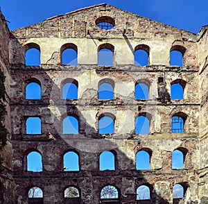 Old brick and stone walls, the ruins of buildings. Background.