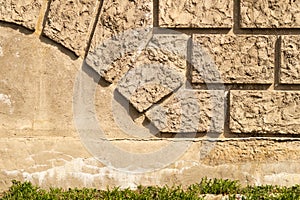 Old brick wall background with copy space. wall from squared bricks