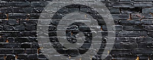 Old brick wall background, painted in black color, template for horizontal banner