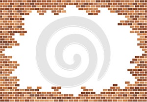 Old brick wall background. Red bricks texture. Frame border vector. Copy space template