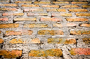 Old brick wall in a background with shadow of the lights