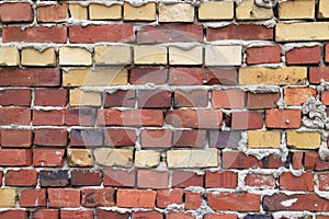 Old brick wall background with various colored bricks