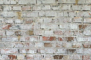 Old brick wall background with white plaster