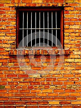 Old Brick Wall with Barred Windows