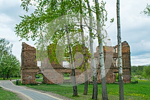 Old brick wall with brick filled window