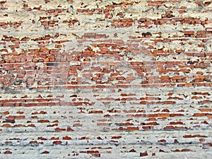 Old brick wall with broken mortar