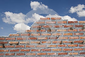 Old brick wall with cloud and blue sky
