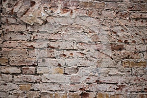 Old brick wall.  Collapsed wall brick.  Dilapidated building.