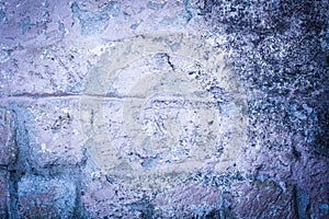 old brick wall. cracked concrete. purple, blue texture. vintage background. rustic style, mold.