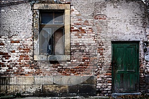 Old brick wall with a door window - retro 7