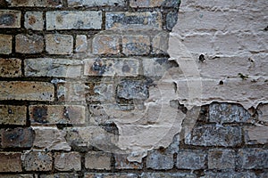 Old Brick Wall with Flaking Plaster Closeup