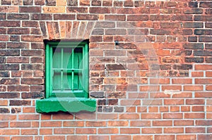Old Brick Wall with Green Window