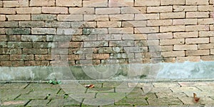 Old brick wall, old texture of red stone blocks closeup