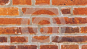 Old brick wall, old texture of red stone blocks closeup. The texture of the brick. Background of empty brick basement wall. Grunge