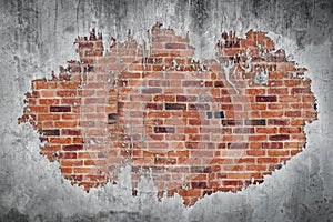 Old brick wall with peeling mortar grunge concrete weathered wall background