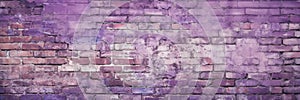 Old brick wall with purple paint texture background, panoramic banner