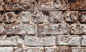 Old brick wall showing weathered texture