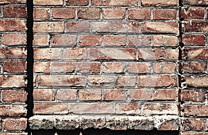 Old brick wall for texture or background, red and brown color, architectural elements as a brick filled frame