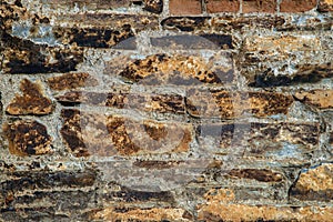 Old brick wall texture. Grunge background of aged stone surface