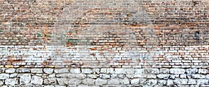 Old brick wall with white and red bricks background