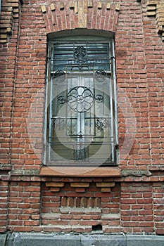 Old brick wall windows on the street of tbilisi ,georgia