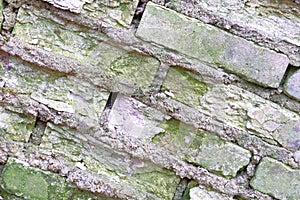 Old brickwork. Brick wall. White silicate brick. Crumbling brick from time to time