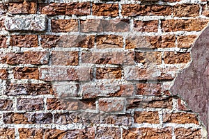 Old brickwork walls of an abandoned house