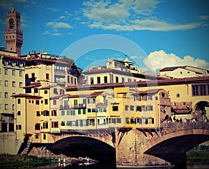 Old Bridge called Ponte Vecchio in Florence Italy with vintage e