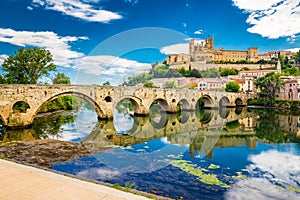 Old Bridge And Cathedral In Beziers, France