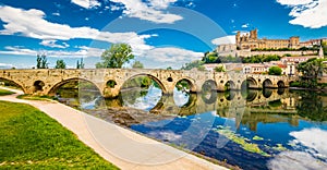 Old Bridge And Cathedral In Beziers, France