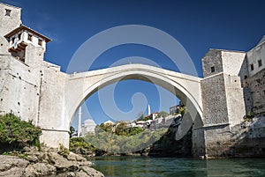 Old bridge famous landmark in mostar town bosnia and herzegovina