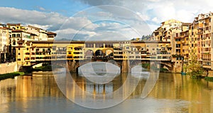 Old Bridge in Florence, panorama view, Italy