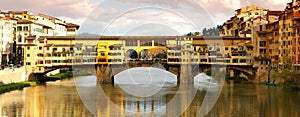 Old Bridge in Florence, panorama view, Italy