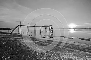 Old bridge at jeram beach in black and white mode