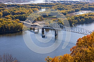 Old Bridge On The Mississippi River In Autumn