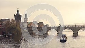 Old bridge over the river. Charles bridge, Prague