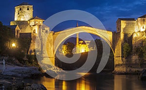 Old bridge and panorama of Mostar