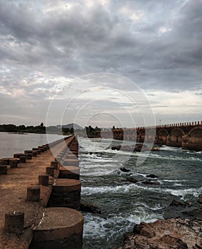 Old bridge on River in Bahe village in India photo