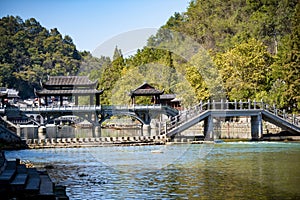 Old bridge, the river and town at Fenghuang ,Hunan Province, China.