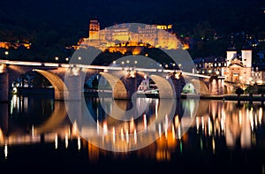 Old bridge and ruined castle in Heidelberg