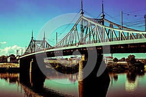 Old Bridge in Tver city, Russia. Volga River