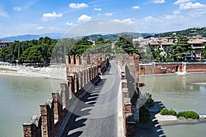 Old bridge in Verona over Adige river