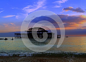 Old Brighton Pier sunset, England landscape