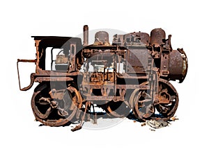 old broken abandoned train on white background
