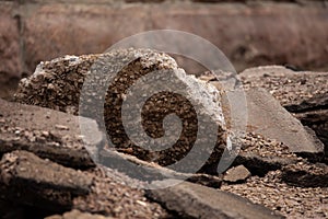 Old broken asphalt in the city. road. earthquake, quake, temblor photo