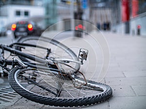 Old broken and bent bicycle