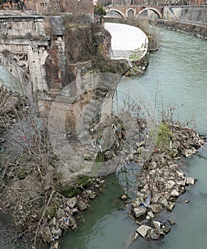 Old broken Bridge called Ponte Rotto in Italian language in Rome photo