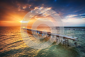 Old broken bridge in the sea, long exposure