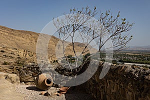 Old broken clay pot on the ground