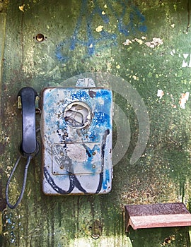 Old broken-down Soviet payphone